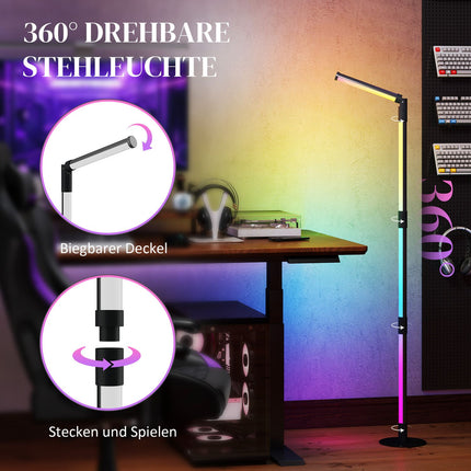 LED vloerlamp woonkamer vloerlamp met afstandsbediening, app-bediening, dimbare vloerlamp met timer, muzieksynchronisatie, vloerlamp met scènemodi, voor slaapkamer, donkergrijs