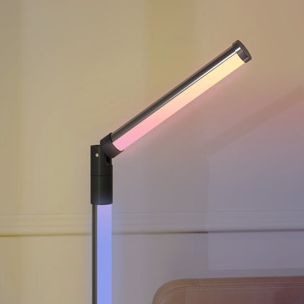 LED vloerlamp woonkamer vloerlamp met afstandsbediening, app-bediening, dimbare vloerlamp met timer, muzieksynchronisatie, vloerlamp met scènemodi, voor slaapkamer, donkergrijs