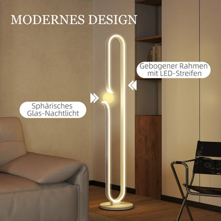 LED stojací lampa, design hudební noty, skleněné stínidlo, kov, plast, bílá