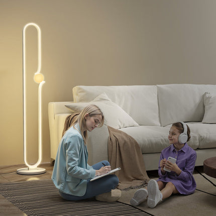 LED stojací lampa, design hudební noty, skleněné stínidlo, kov, plast, bílá