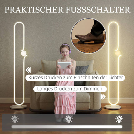 LED stojací lampa, design hudební noty, skleněné stínidlo, kov, plast, bílá