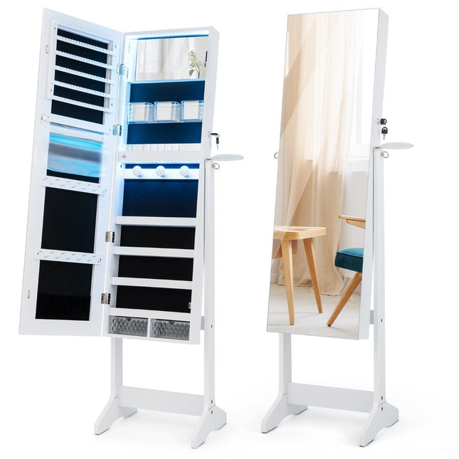 LED Schmuckschrank mit Ganzkörperspiegel und Kosmetikspiegel 41 x 37 x 156 cm weiß