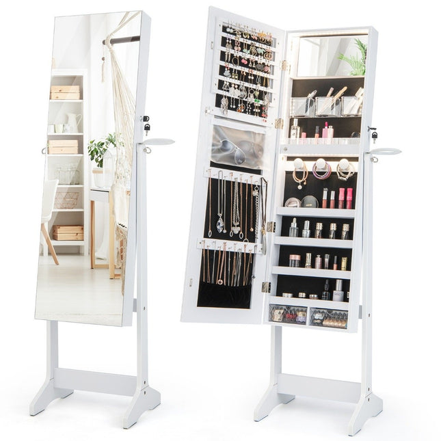 LED Schmuckschrank mit Ganzkörperspiegel und Kosmetikspiegel 41 x 37 x 156 cm weiß