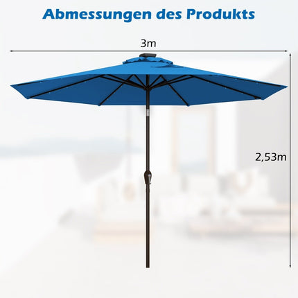 LED-Beleuchtung Ampelschirm rund Sonnenschirm Solar Gartenschirm Kurbel blau