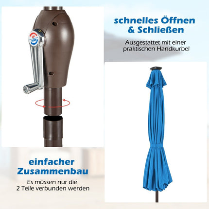 LED-Beleuchtung Ampelschirm rund Sonnenschirm Solar Gartenschirm Kurbel blau
