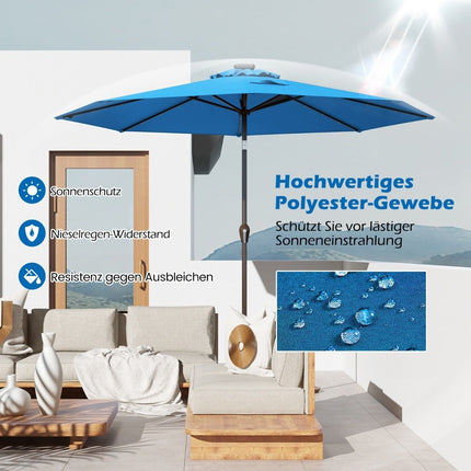 LED-Beleuchtung Ampelschirm rund Sonnenschirm Solar Gartenschirm Kurbel blau