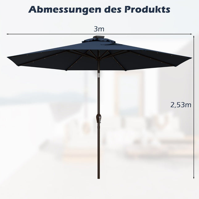 LED lighting cantilever umbrella round parasol solar powered garden umbrella crank dark blue