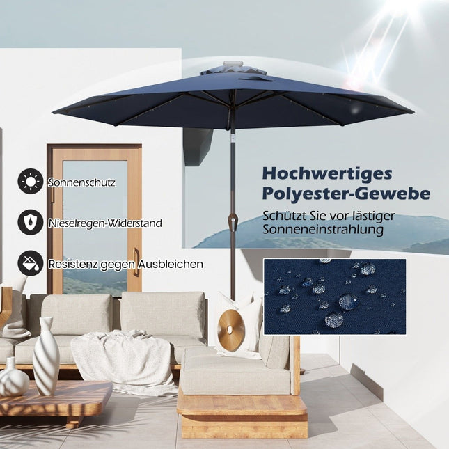 LED lighting cantilever umbrella round parasol solar powered garden umbrella crank dark blue