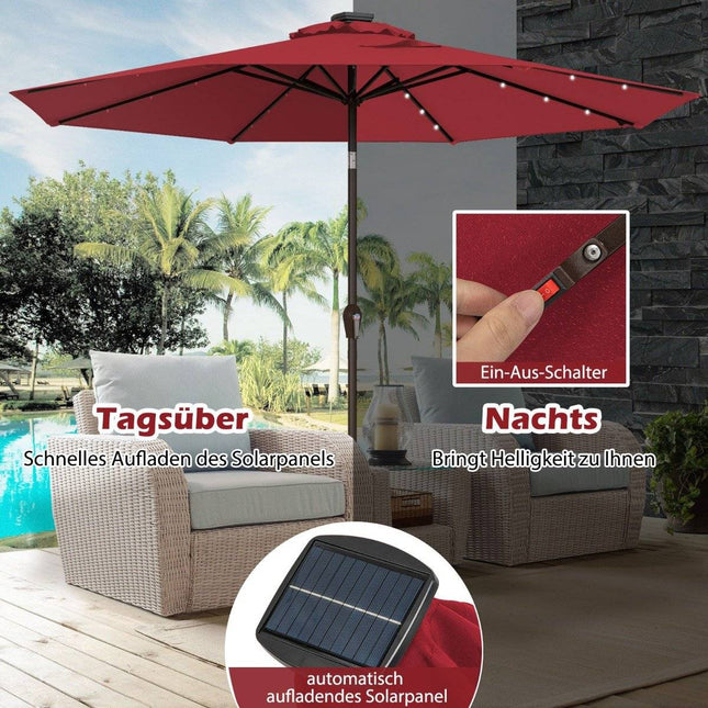 LED lighting cantilever umbrella round parasol solar powered garden umbrella crank red ø 3M