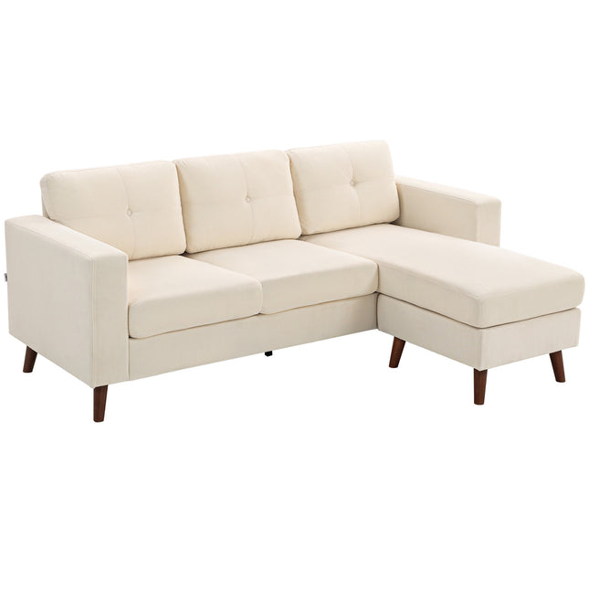 L-förmiges Sofa mit umkehrbarer Recamiere, Kordstoff, Cremeweiß