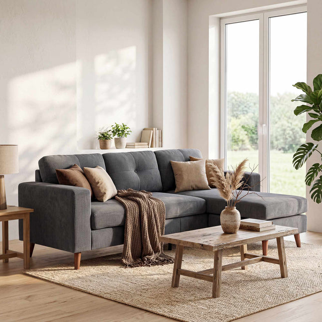 L-förmiges 3-Sitzer-Sofa mit umkehrbarer Recamiere, Dunkelgrau
