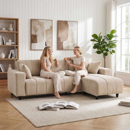 L-Shaped Beige Sofa with Reversible Chaise, 4-Seater