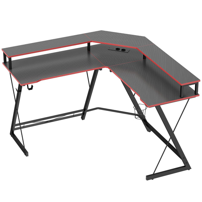 L-förmiger Computertisch 128 cm mit AC-/USB-Anschlüssen und Monitorständer