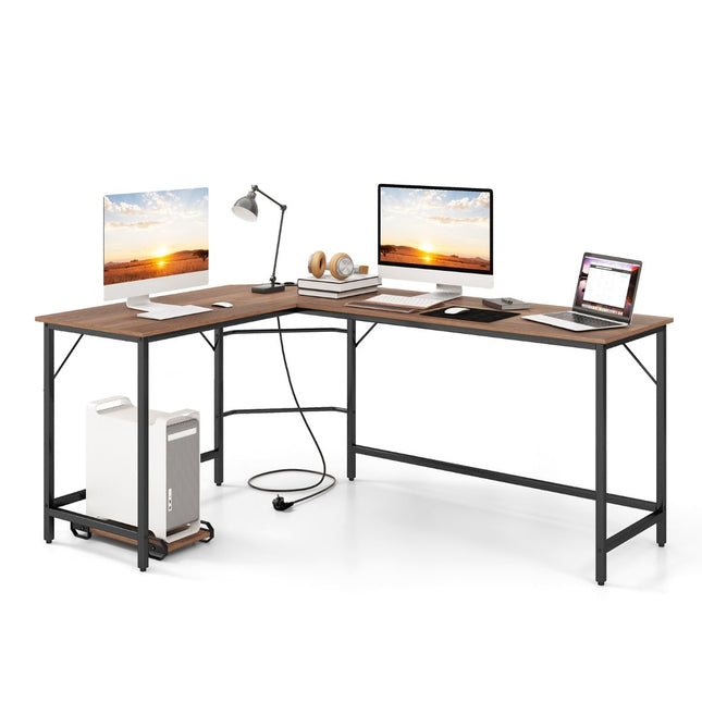 L-Shaped Computer Desk, Power Outlets, USB, CPU Stand