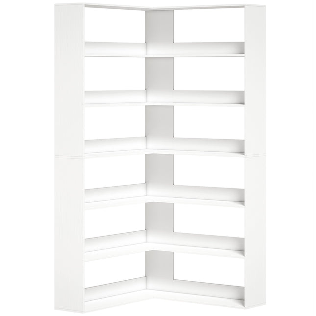 L-vormige hoekboekenkast, 7 planken, witte houtlook