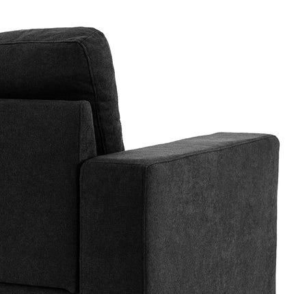 Canapé d'angle en L noir avec méridienne aspect lin pour salon 3 personnes