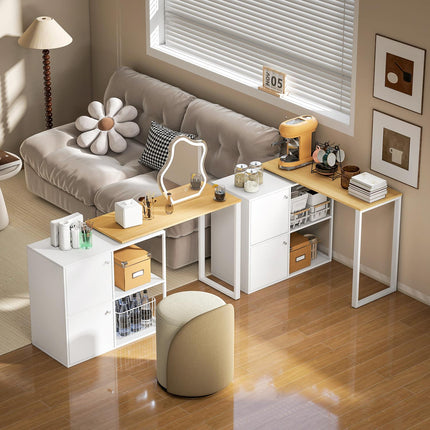 L-förmiger Schreibtisch, drehbar, 2 Schränke, 2 Regale, 150x40x75 cm, Weiß