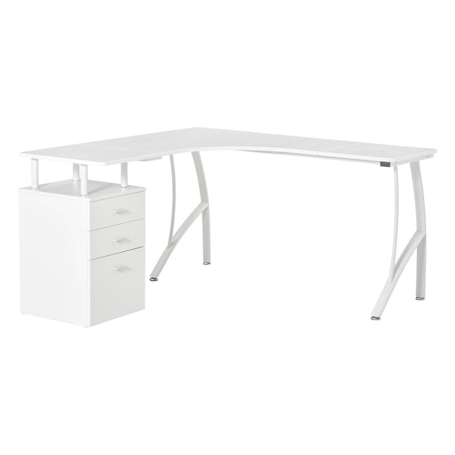 L-förmiger Schreibtisch mit Schubladen, Industriedesign Metall, weiß
