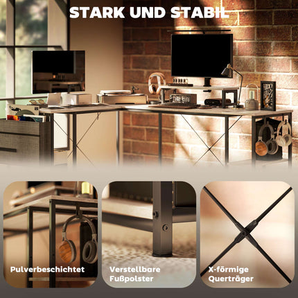 L-Shaped Desk with Adjustable Shelves and Storage Bag