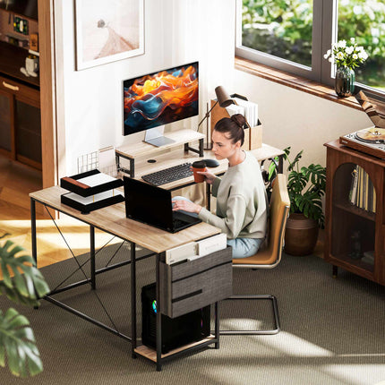 L-Shaped Desk with Adjustable Shelves and Storage Bag