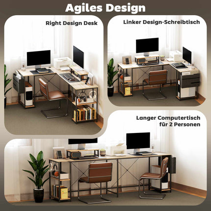 L-Shaped Desk with Adjustable Shelves and Storage Bag