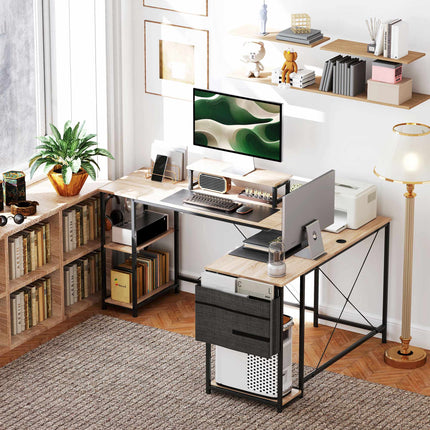 L-Shaped Desk with Adjustable Shelves and Storage Bag