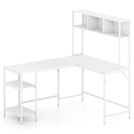 L-förmiger Schreibtisch mit Bücherregal, Weiß – Platzsparendes Design