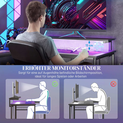 L-Shaped Desk with LED, Outlets, USB, Reversible, Black
