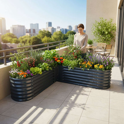 L-Shaped Metal Raised Garden Bed for Vegetables & Herbs