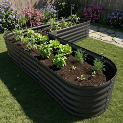 L-Shaped Metal Raised Garden Bed for Vegetables & Herbs