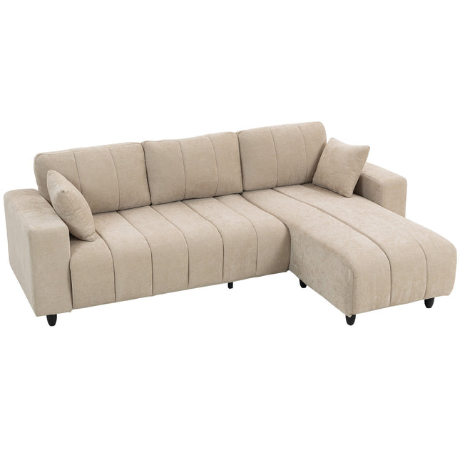 L-förmiges Sektionssofa, Beige, 3-Sitzer mit Recamiere und Kissen