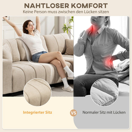 L-förmiges Sektionssofa, Beige, 3-Sitzer mit Recamiere und Kissen