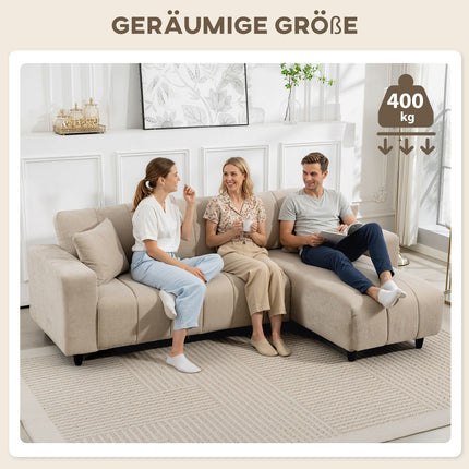 L-förmiges Sektionssofa, Beige, 3-Sitzer mit Recamiere und Kissen