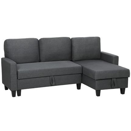 L-Shaped Sofa Bed With Storage, Reversible Chaise, Gray