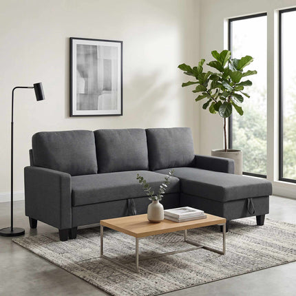 L-Shaped Sofa Bed With Storage, Reversible Chaise, Gray