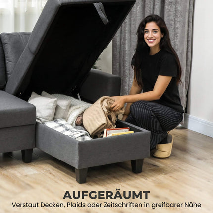 L-Shaped Sofa Bed With Storage, Reversible Chaise, Gray