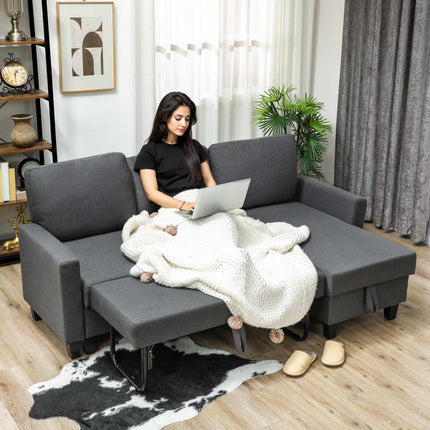 L-Shaped Sofa Bed With Storage, Reversible Chaise, Gray