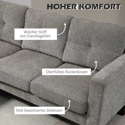 L-förmiges Sofa, Chenille-Stoff, Braun, platzsparendes Design