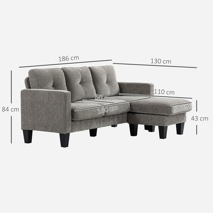 L-förmiges Sofa, Chenille-Stoff, Braun, platzsparendes Design