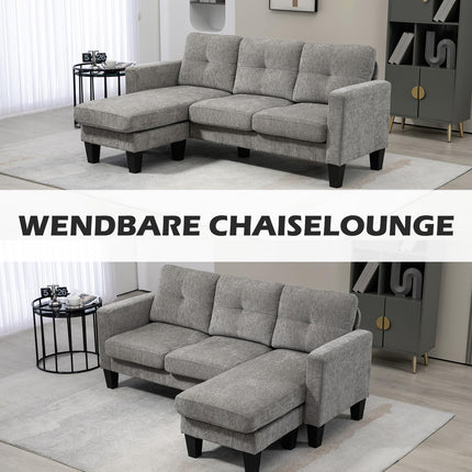 L-förmiges Sofa, Chenille-Stoff, Braun, platzsparendes Design