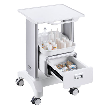 Lab Cart, 2-Tier ABS Utility Cart with Drawer, Locking Wheels