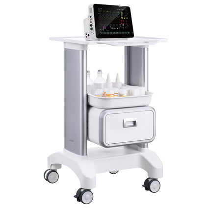 Lab Cart, 2-Tier ABS Utility Cart with Drawer, Locking Wheels