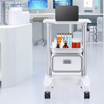 Lab Cart, 2-Tier ABS Utility Cart with Drawer, Locking Wheels