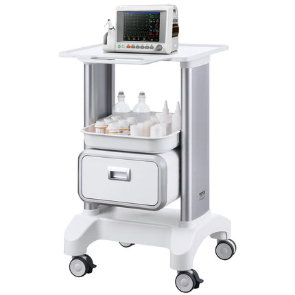 Lab Cart, 2-Tier ABS Utility Cart with Drawer, Locking Wheels