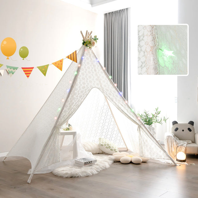 Spitzen-Tipi-Zelt, 5-seitig, LED-Sternenlichter, groß