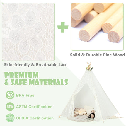 Lace Teepee Tent, 5-Sided, LED Star Lights, Large