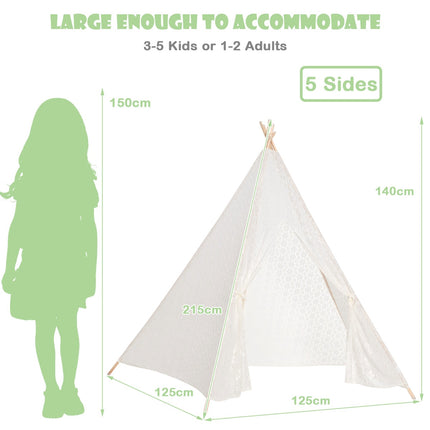 Lace Teepee Tent, 5-Sided, LED Star Lights, Large