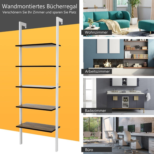 Ladder Shelf 5 Tier Display Shelf with Metal Frame Plant Stand White