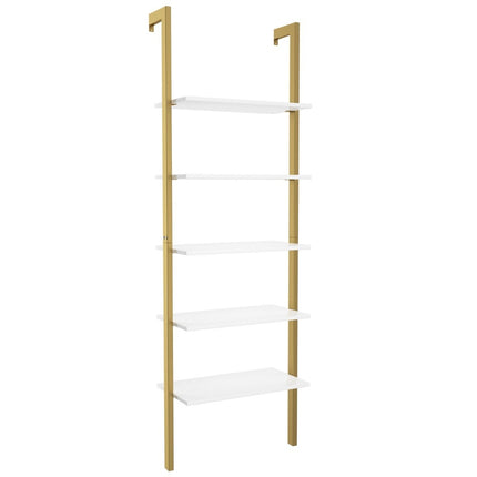 Leiterregal mit 5 Ebenen &amp; Metallrahmen Standregal Bücherregal 61 x 30 x 183 cm Golden