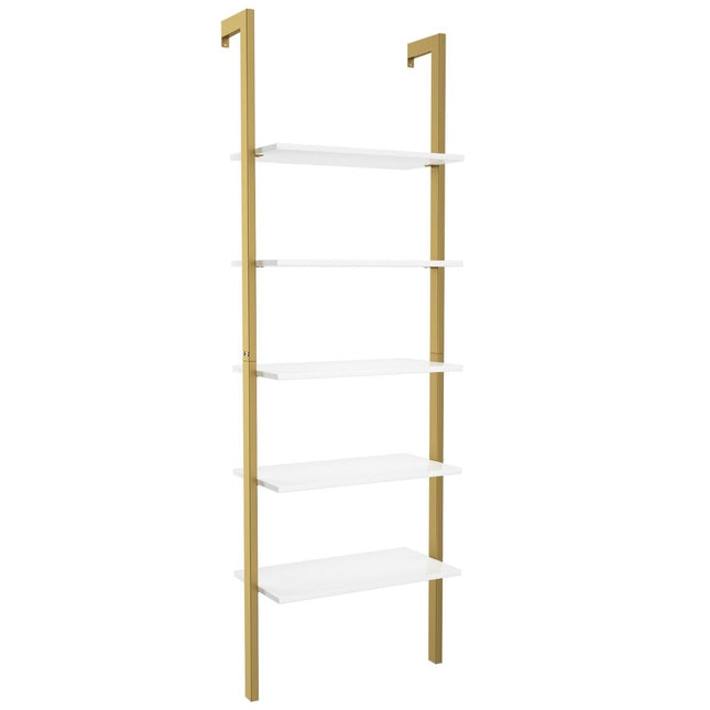 Leiterregal mit 5 Ebenen &amp; Metallrahmen Standregal Bücherregal 61 x 30 x 183 cm Golden